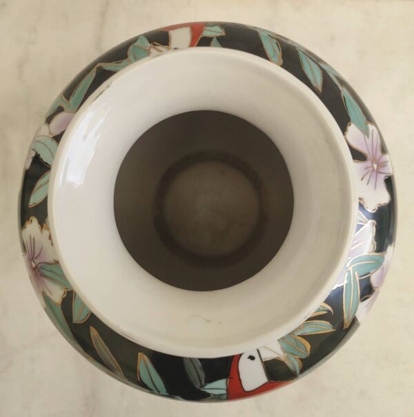 Grand vase Toucan ''Jungle''en porcelaine émaillée
