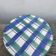 10 blue and green checked ceramic plates