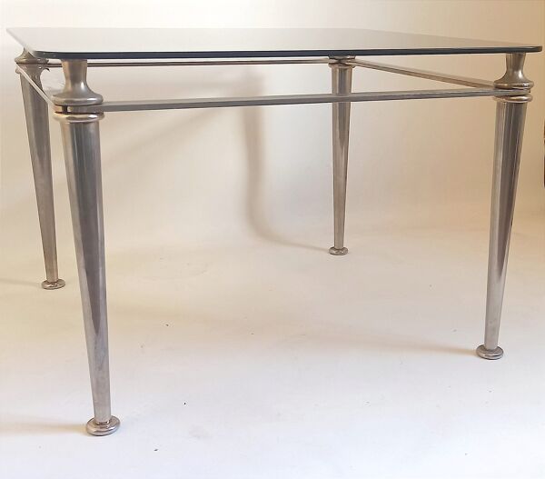Table basse acier et verre trempé Années 70