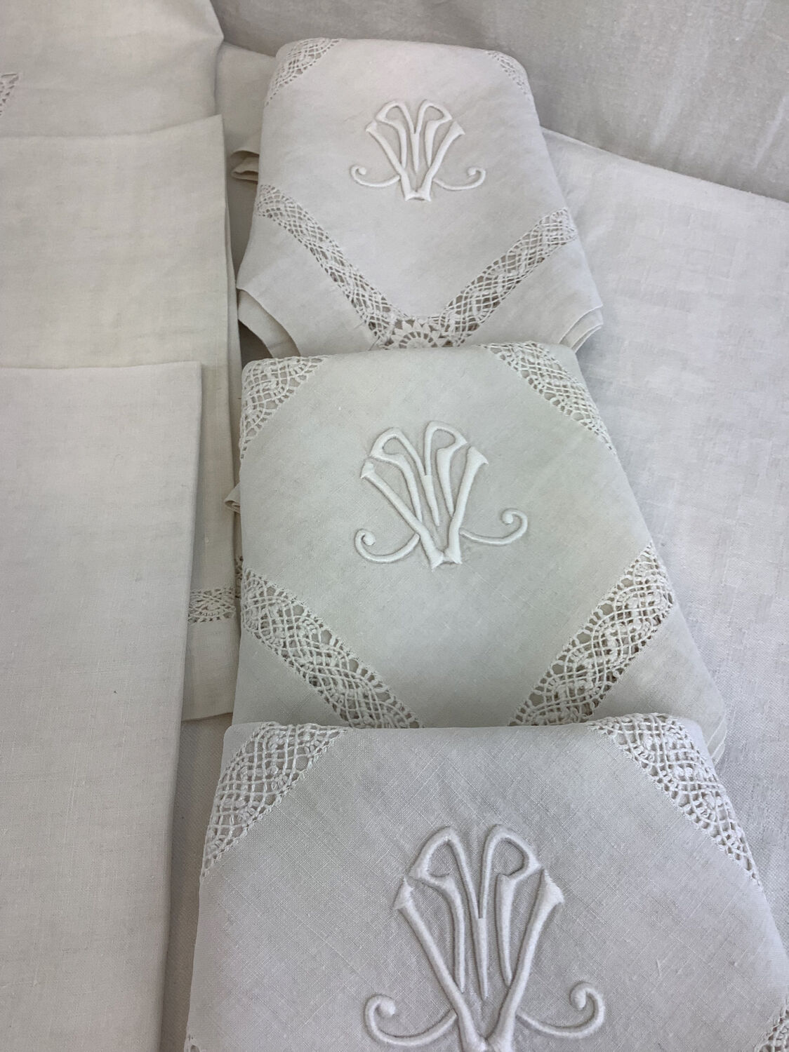 6 Antique Linen Napkins monogram