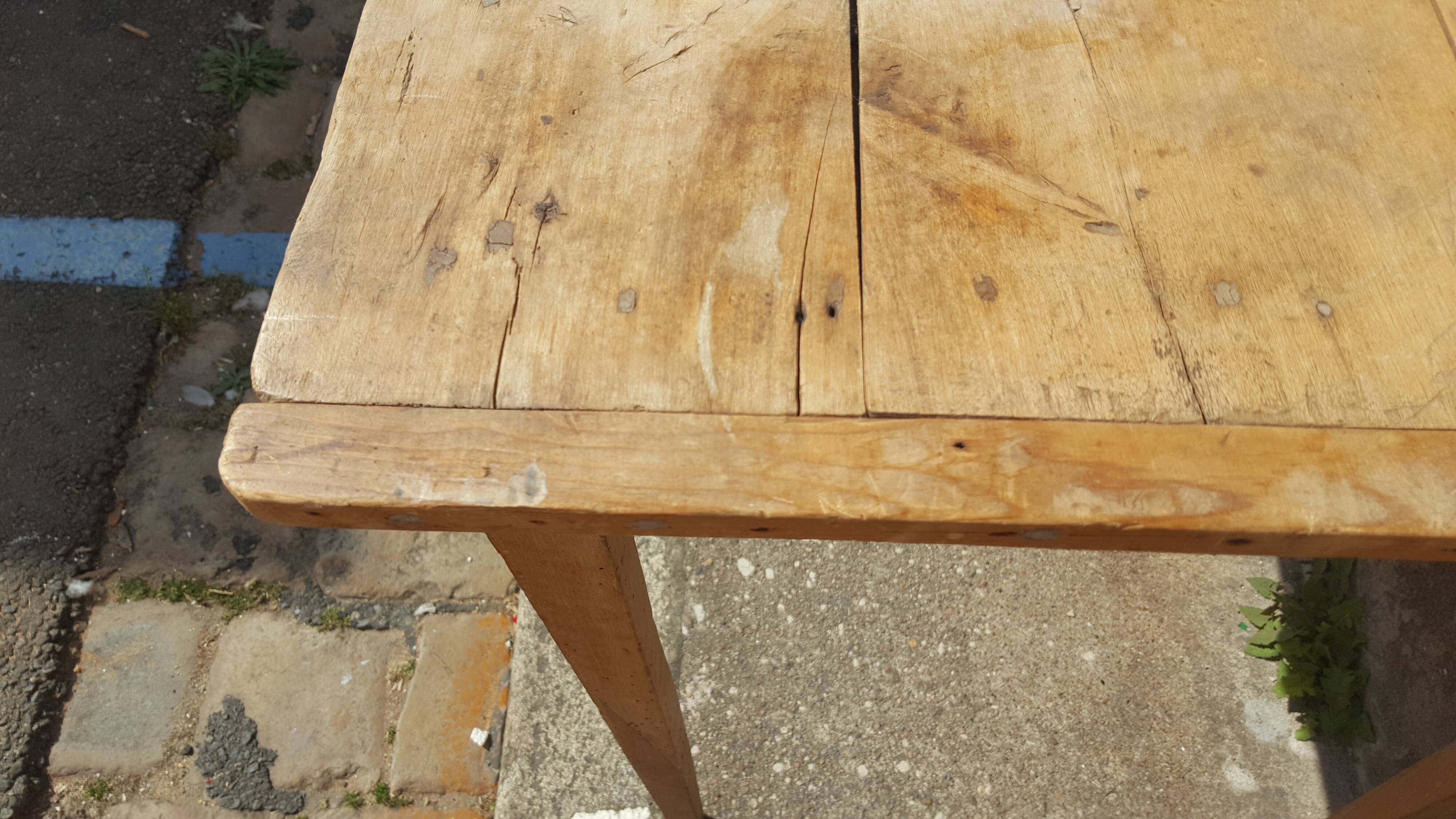 Raw wood farm table with drawer