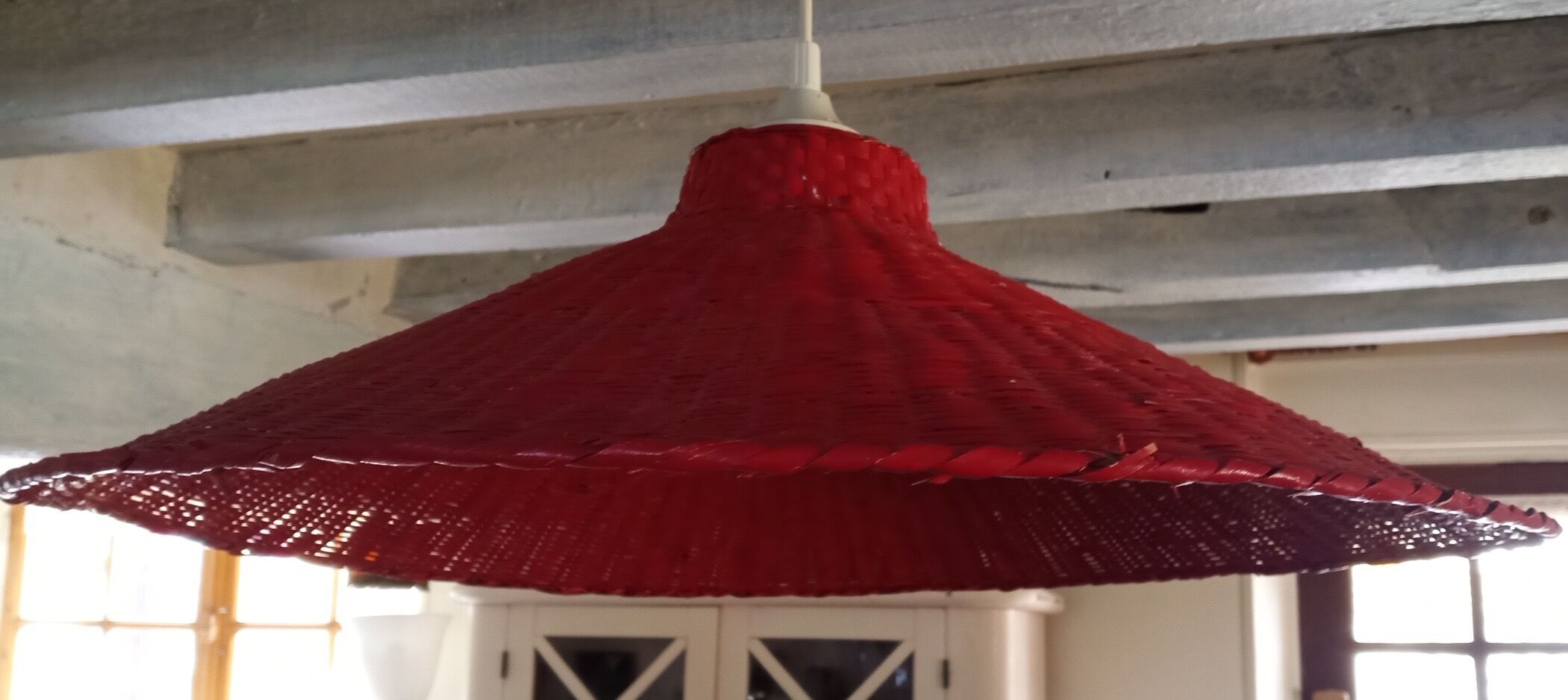 Suspension lamp in red wicker, ø 60 cm
