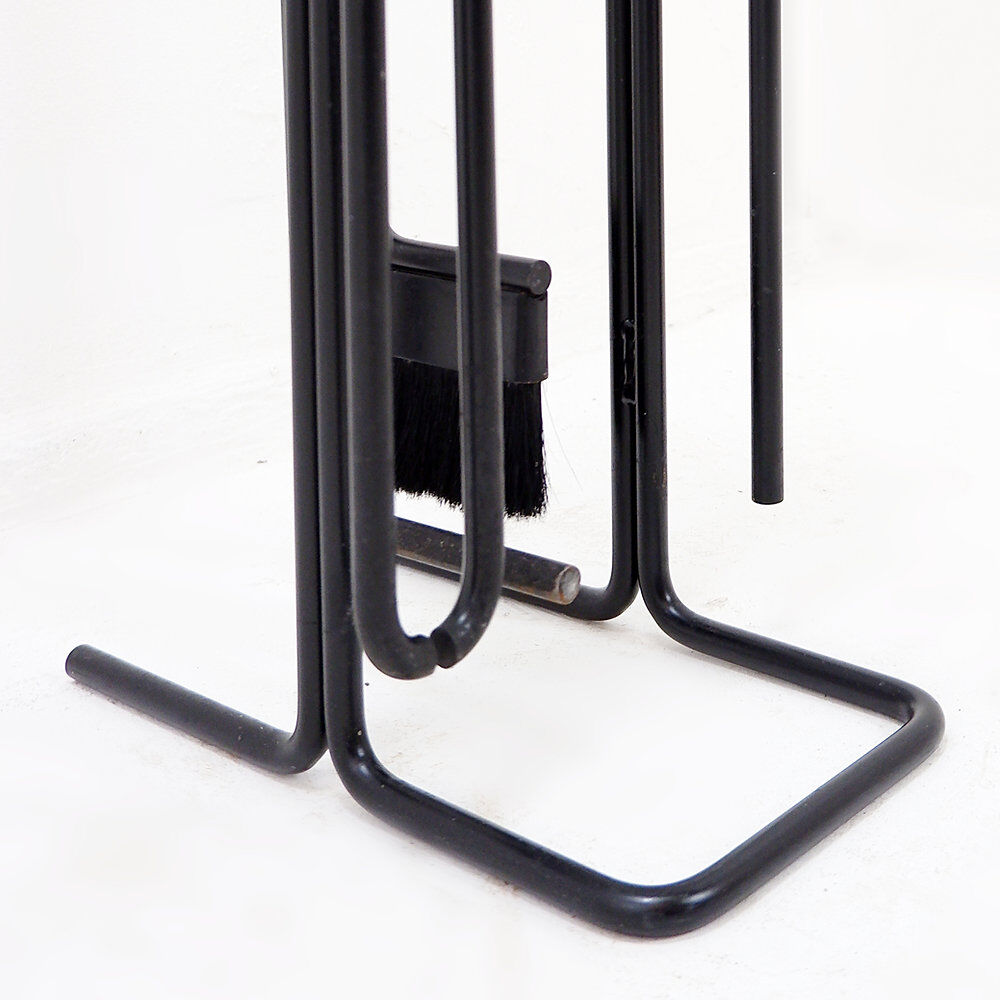 Minimalist black metal fireplace accessory set 'Mace-Line' by Ann Maes - 1970s