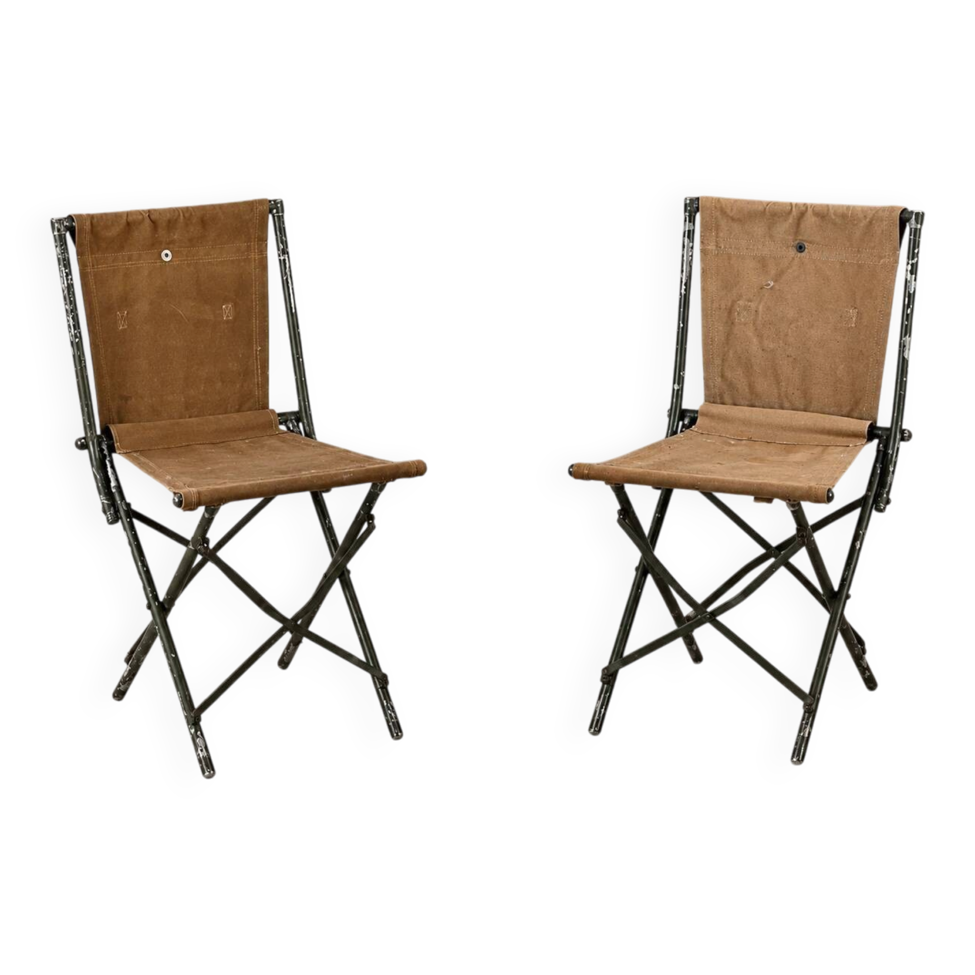 2 x English army folding chairs / canvas fabric / 1950s