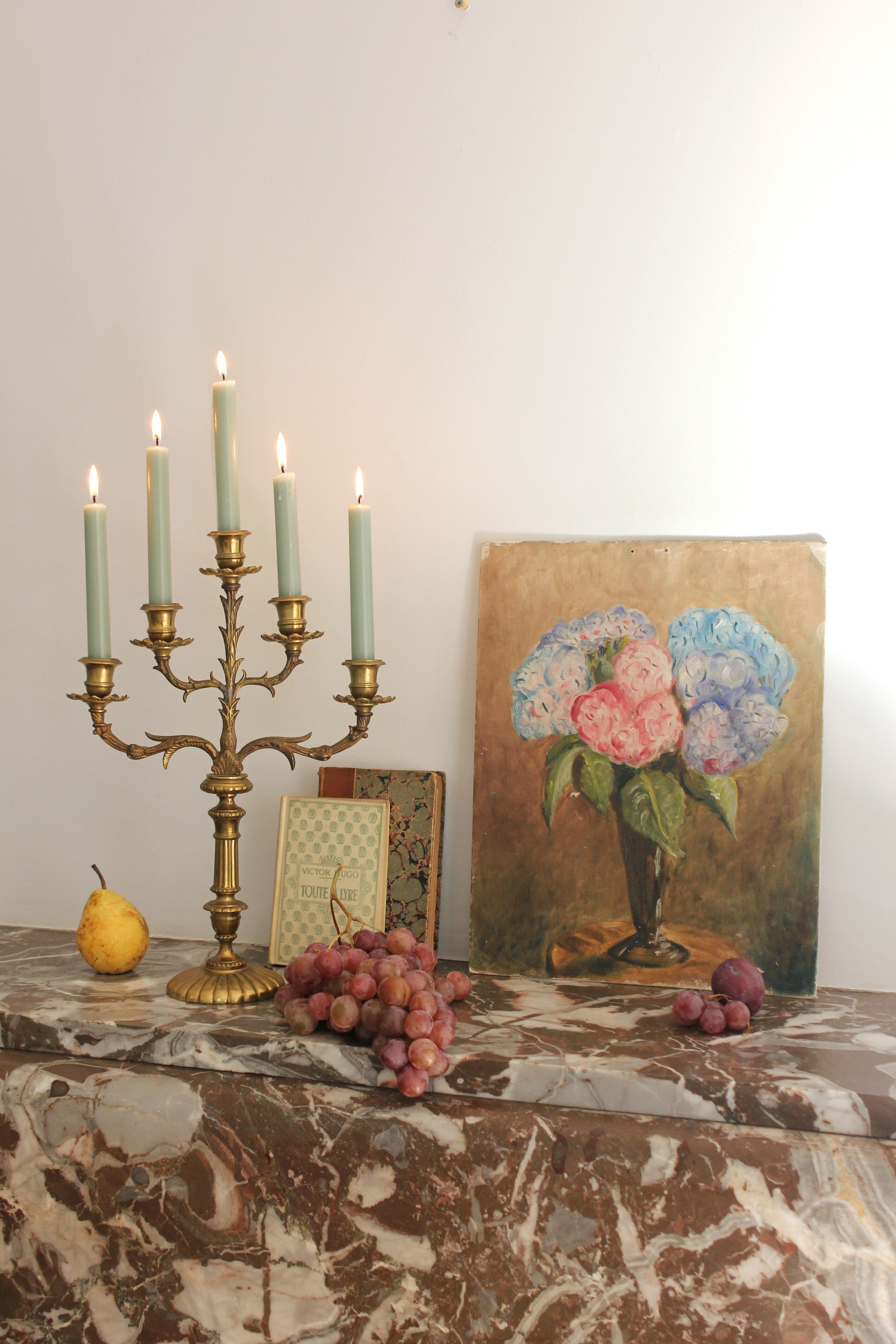 Antique oil painting on cardboard, bouquet of flowers