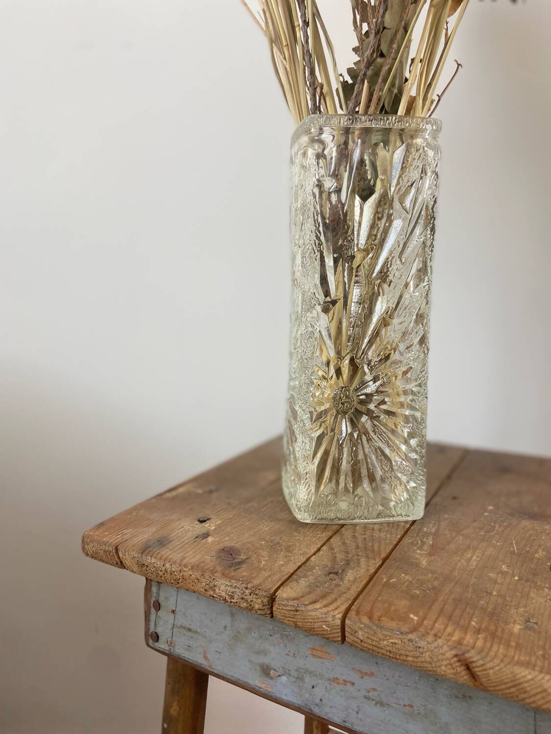 Vintage rectangular glass vase