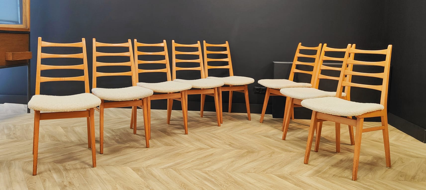 Set of 8 mid century dining table chairs vintage