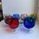 Set of 9 glasses with colored feet in blown glass 50s