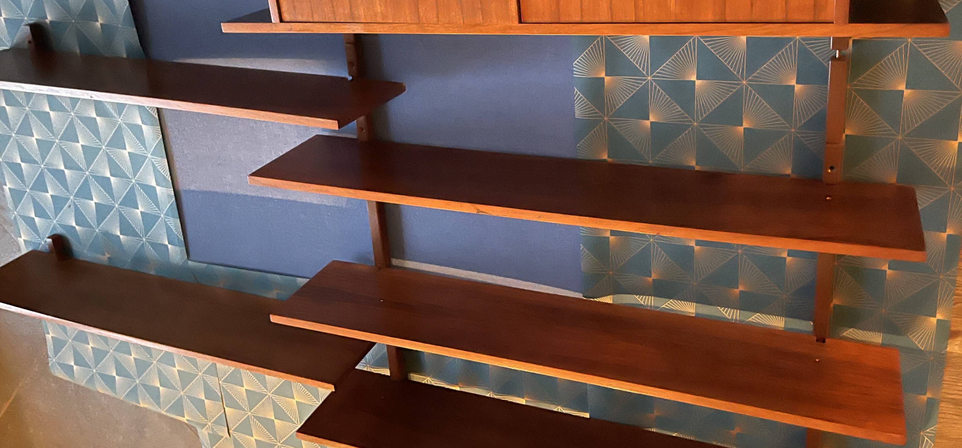 Scandinavian teak wall bookcase 1.8m x 1.1m