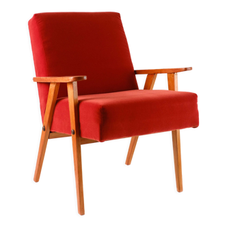 Vintage red armchair, casal velvet, solid wood, 60s / 70s