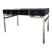 Bureau plat laqué noir texturé et chrome style 1970