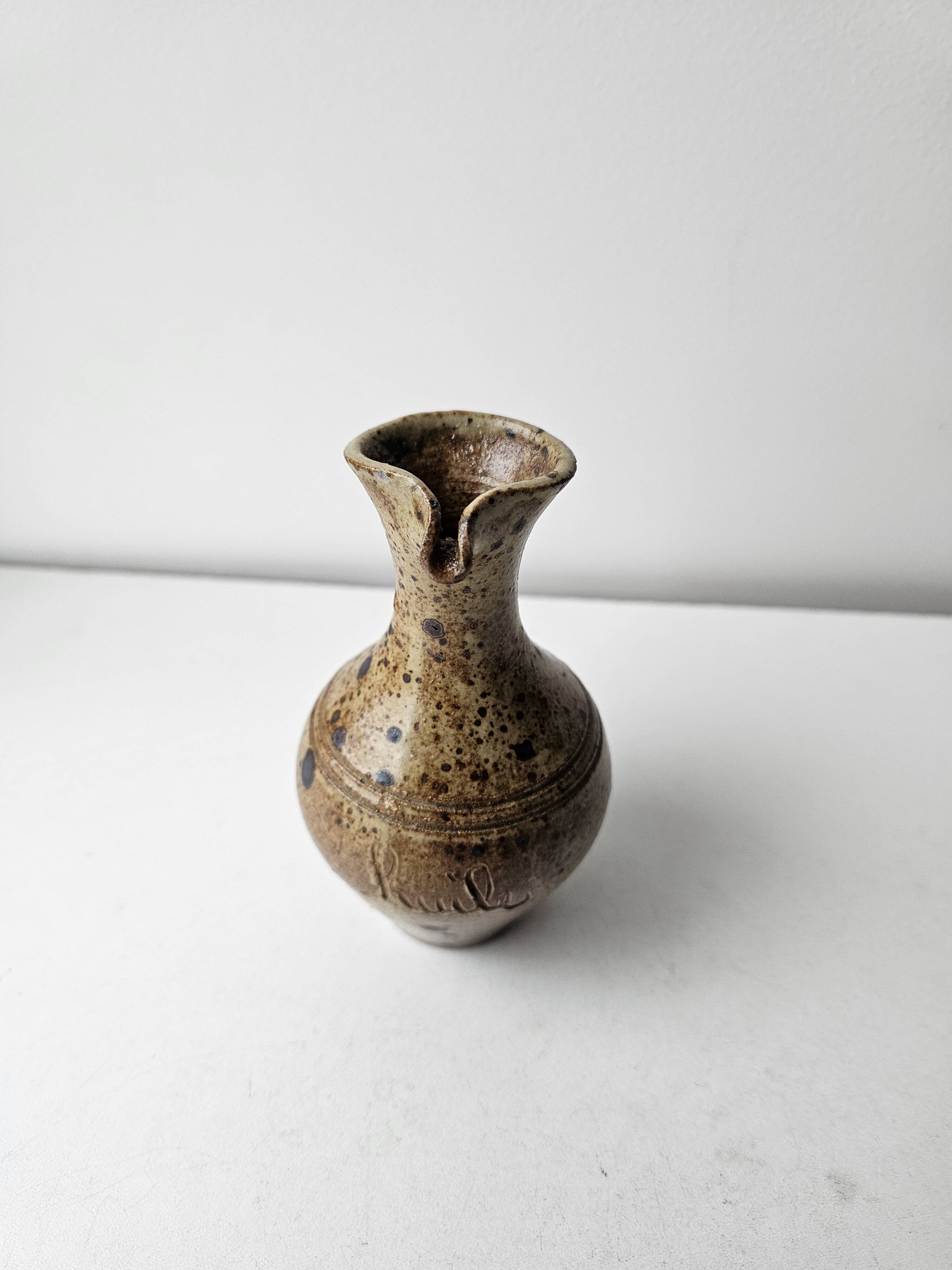 Pyrite stoneware ceramic oil cruet - Signed with pictogram Michel Dumont