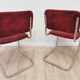 Set of 2 Dining Chair: Red Fabric, Tubular Frame, Retro 1970s