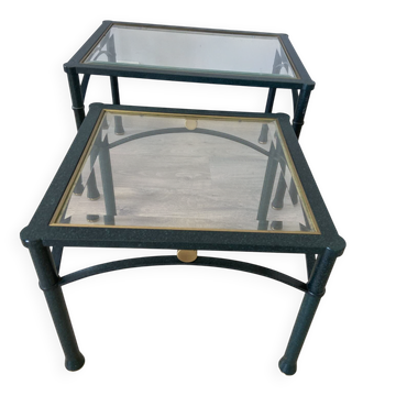 2 tables gigogne années 60 en métal et verre biseauté
