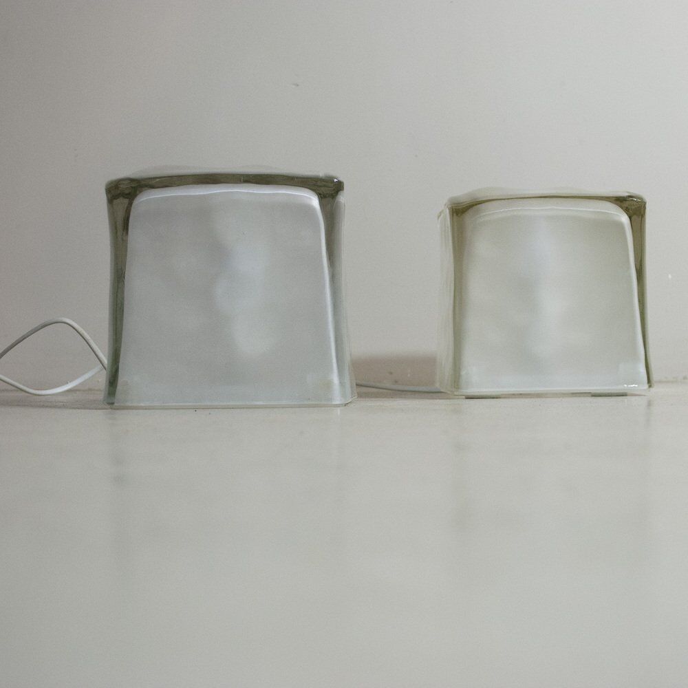 Cubic frosted glass table lamps, late 1970s, set of 2.