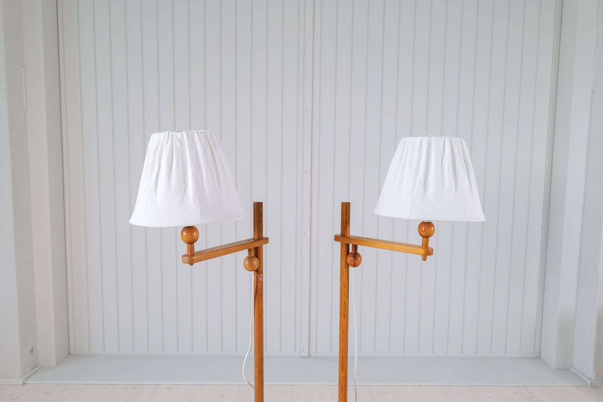 Sculptural modern floor lamps in pine, Yngve Ekström Sweden 1970s