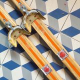Pair of vintage wooden skis L=202cm