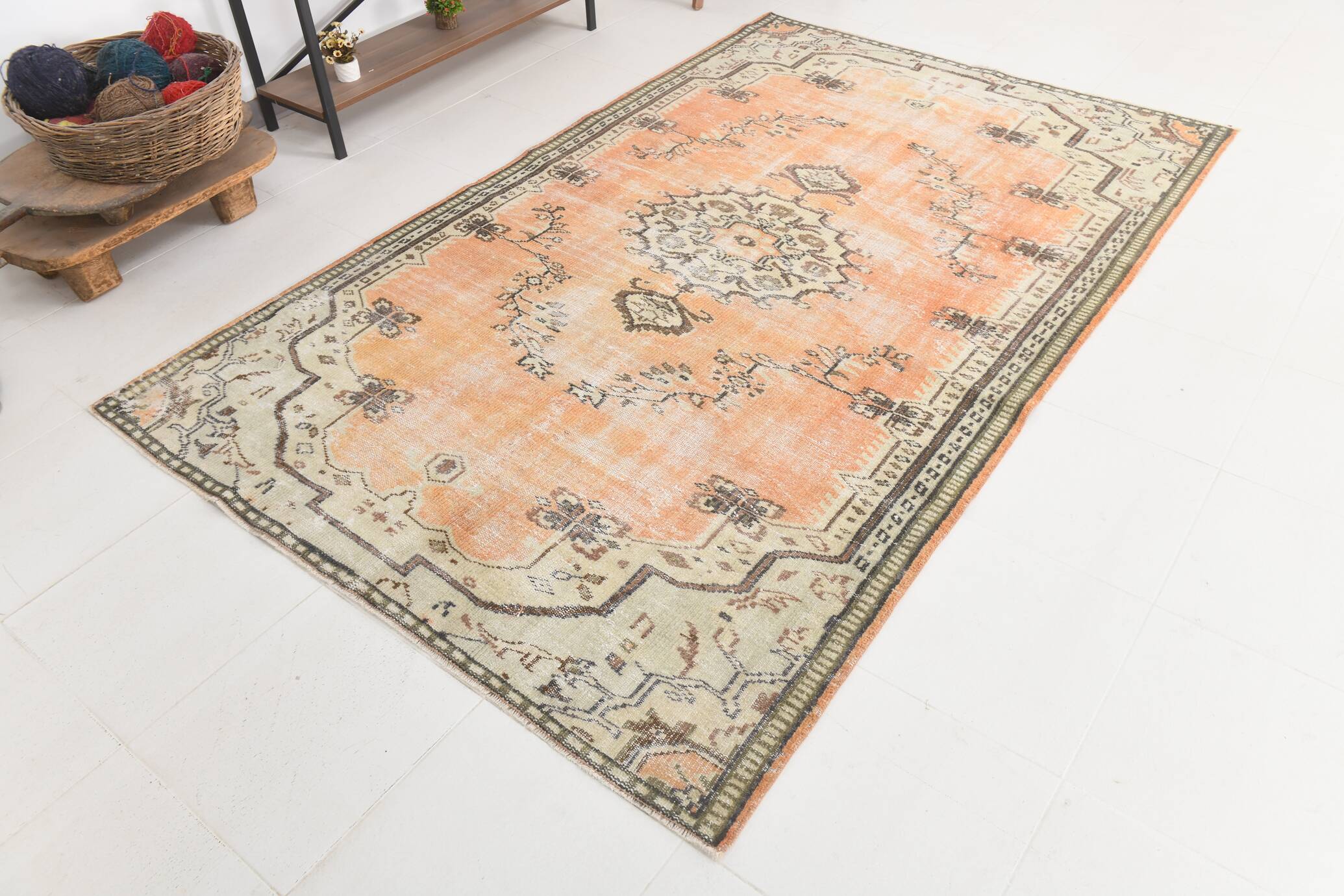 5x9 Peach Orange Antique Vintage Rug 166x263Cm SK 24342