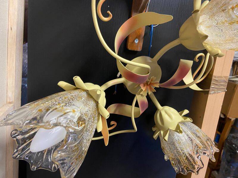 Antique wall light fixture ceiling lamp florentine bouquet floral design 1970