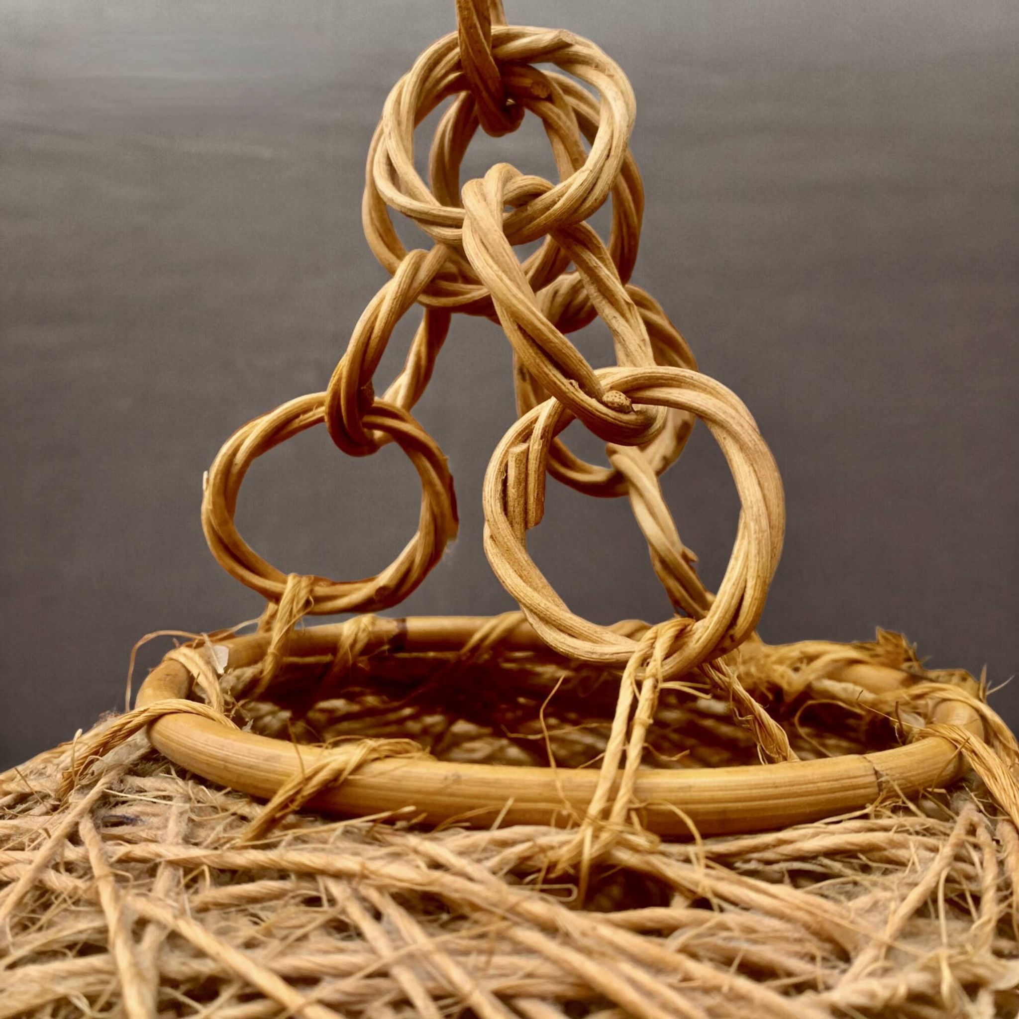 Suspension boule vintage en corde et rotin - 36 cm