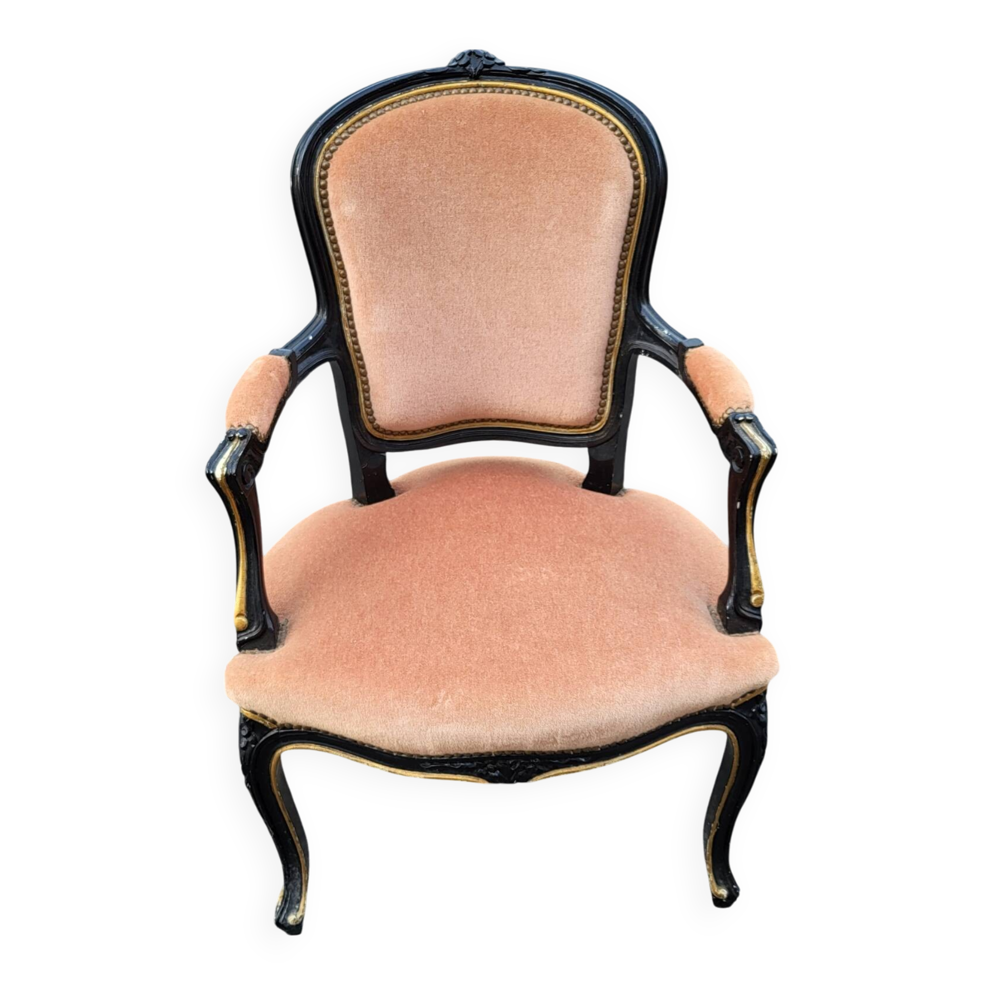 Louis XV style armchair in French pink beige velvet