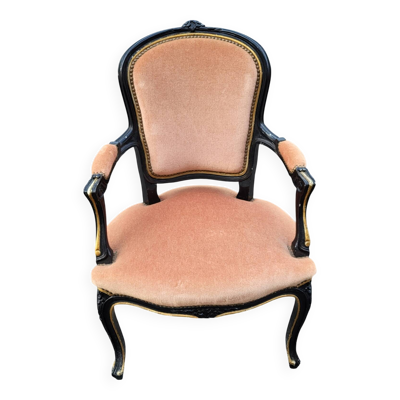 Fauteuil style Louis XV en velours Beige Rosé Francais