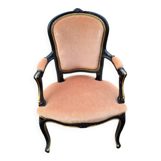 Fauteuil style Louis XV en velours Beige Rosé Francais