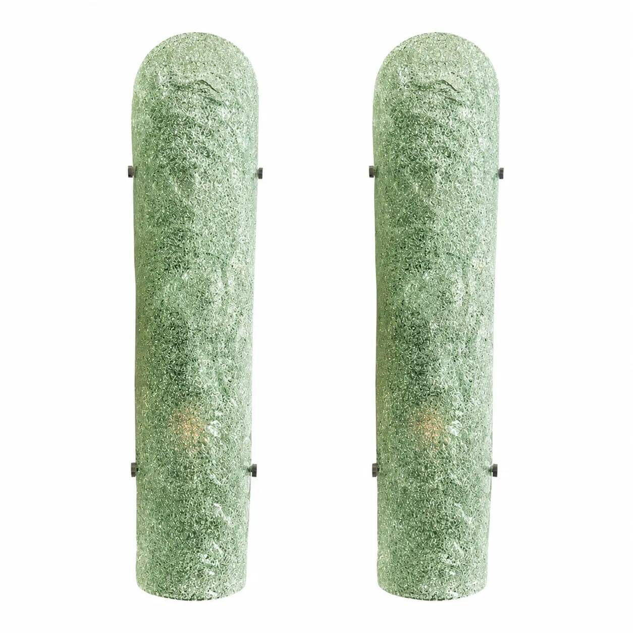 Contemporary Hammered Green "Graniglia" Murano Glass Wall Sconces Set of Tw