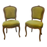 2 chaises style Louis XV en bois et velours vert