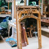 19th C antique French Louis XVI mirror with leave crest