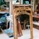 19th C antique French Louis XVI mirror with leave crest