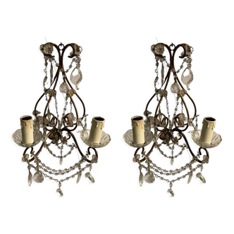 Set de 2 appliques perlées en cristal de macaronis vintage années 1960