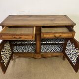 XiXth buffet in marquetry and elm magnifying glass