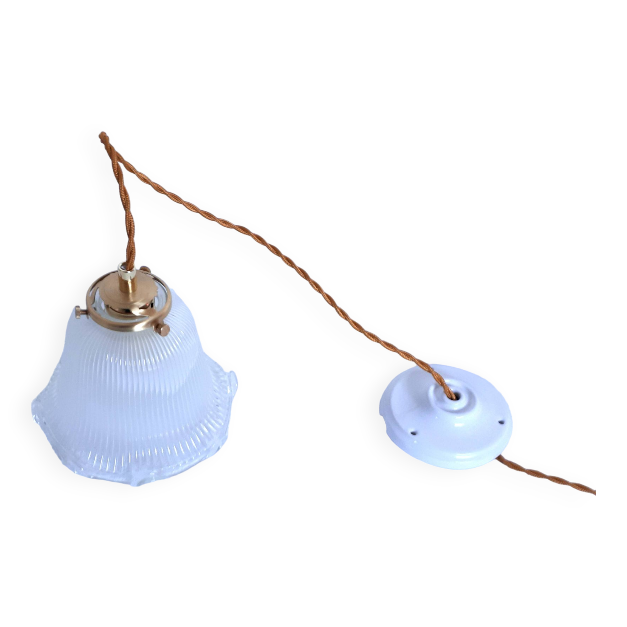 Holophane pendant light/glass lampshade - retro atmosphere guaranteed - 1940 - vintage