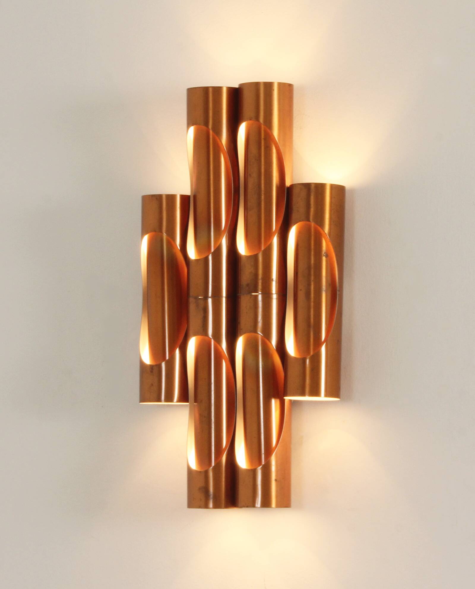Large tubular copper wall light from the 1960s, Spain.