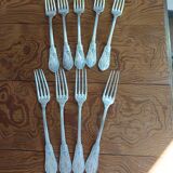 9 silver-plated Art Nouveau forks 1900-1920 with daisy decoration