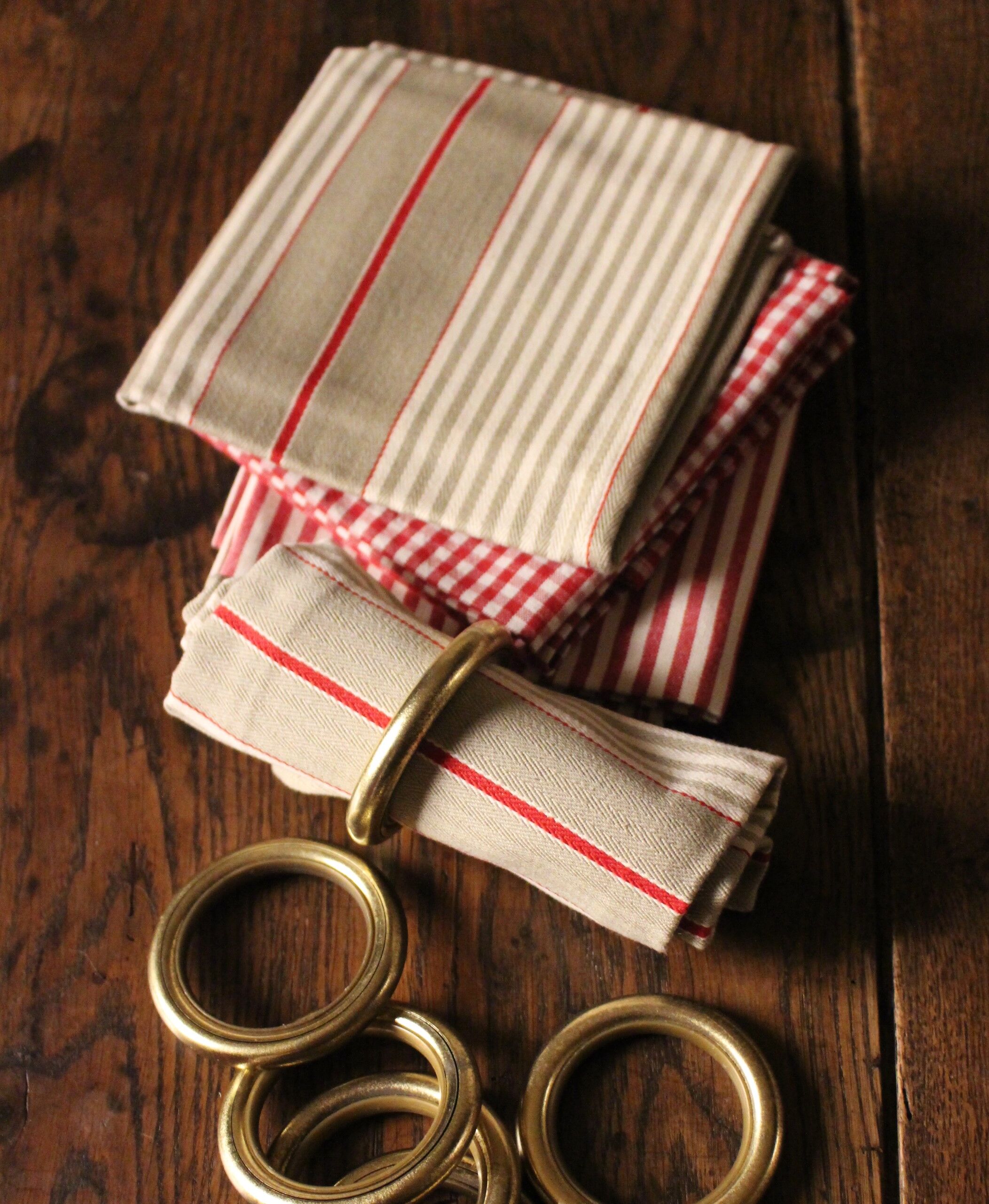 Lot 6 napkins cotton stripes mattress vichy red beige creation