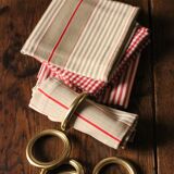 Lot 6 napkins cotton stripes mattress vichy red beige creation
