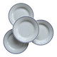 4 vintage Pyroblan Sarreguemines flat plates – Blue rim bistro style