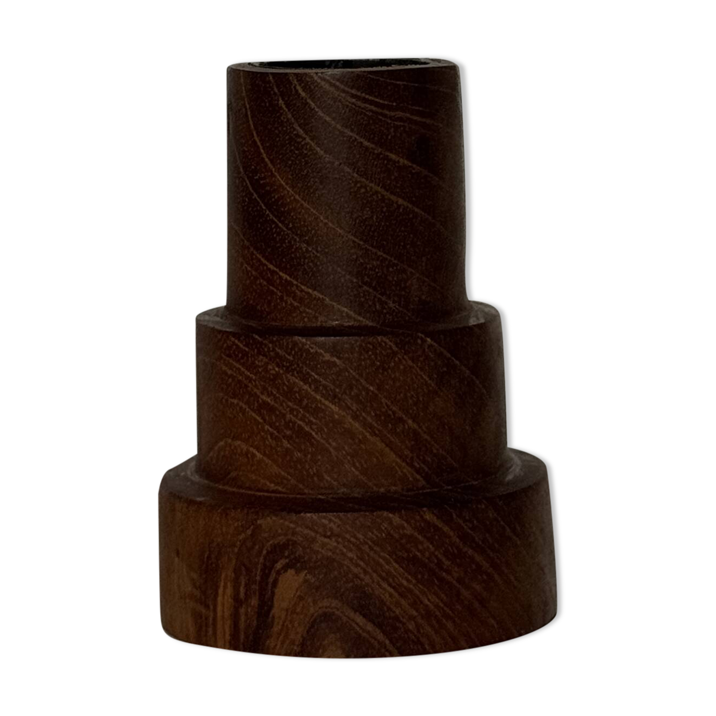 Pyramidal circular teak monoxyle candlestick H7 D5