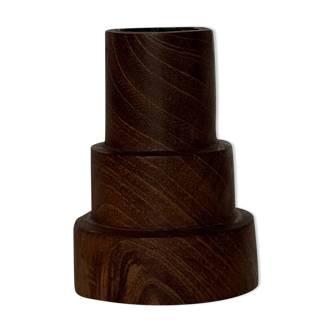 Pyramidal circular teak monoxyle candlestick H7 D5