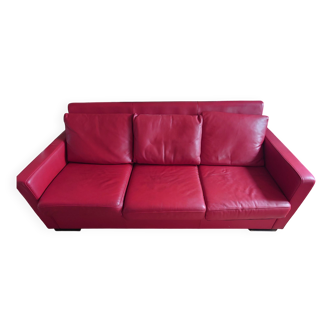 Canapé cuir fin rouge 3 places fait sur mesure