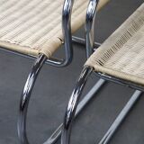 Set of two vintage design chairs by Franco Albini for Tecta, chrome and rattan
