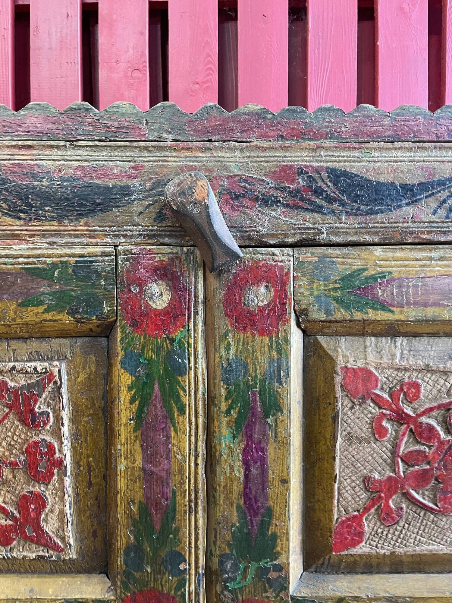 Pakistan, swat valley, old 2-door wardrobe from the 19th century with its original polychromy