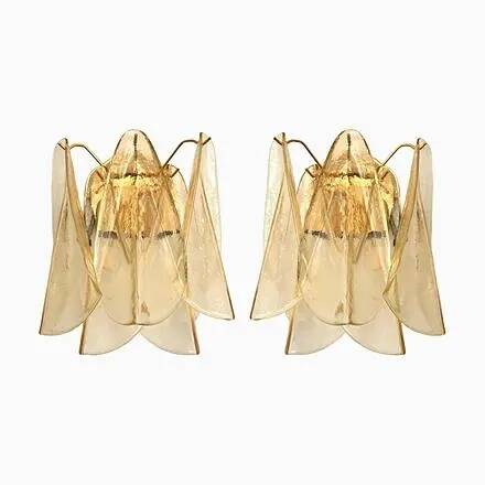 Paire d'appliques en verre de Murano Amber Rondini en or par Simoeng