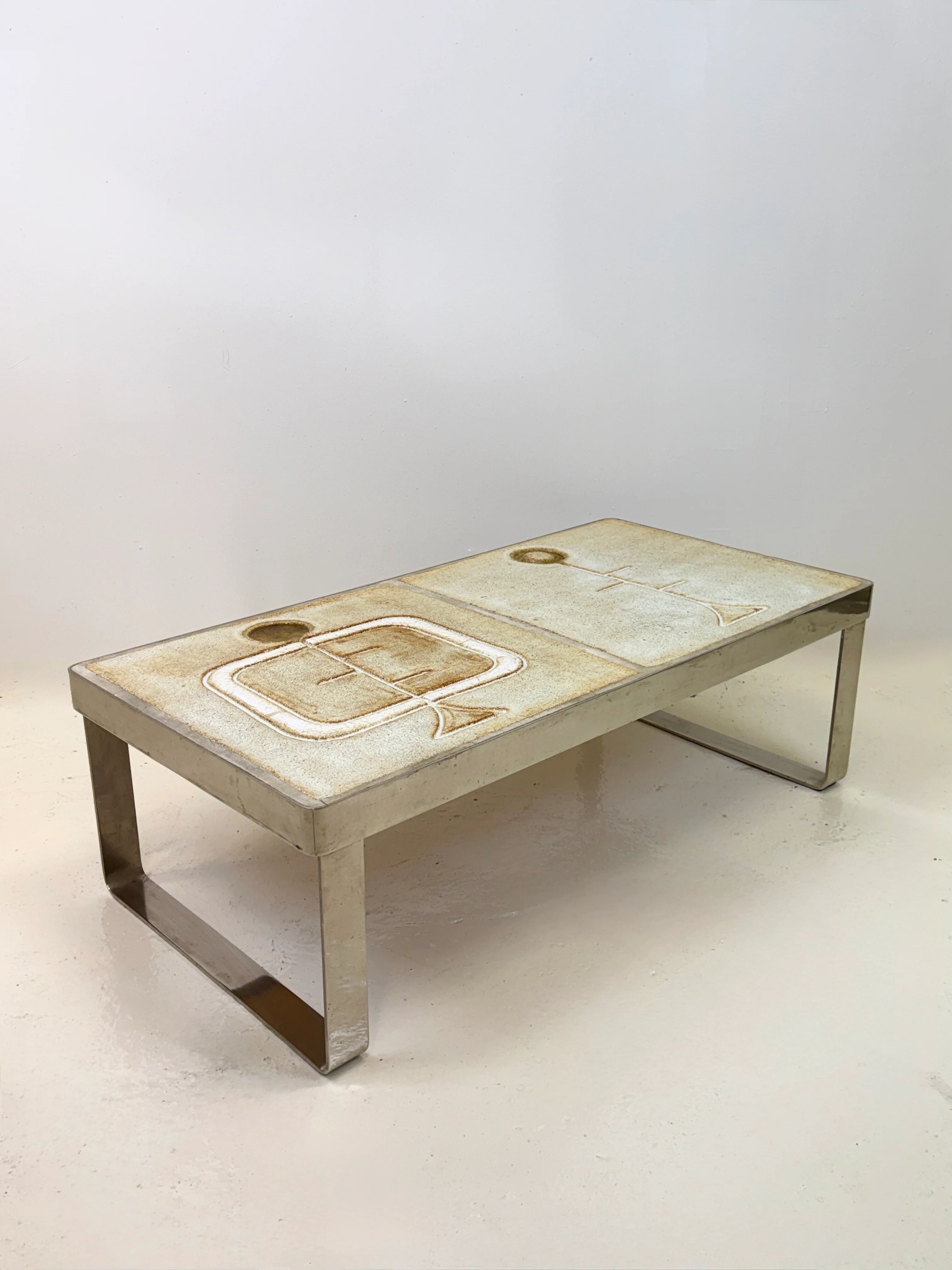 Table basse céramique / chrome — Jean Gregorieff, France, 1970s