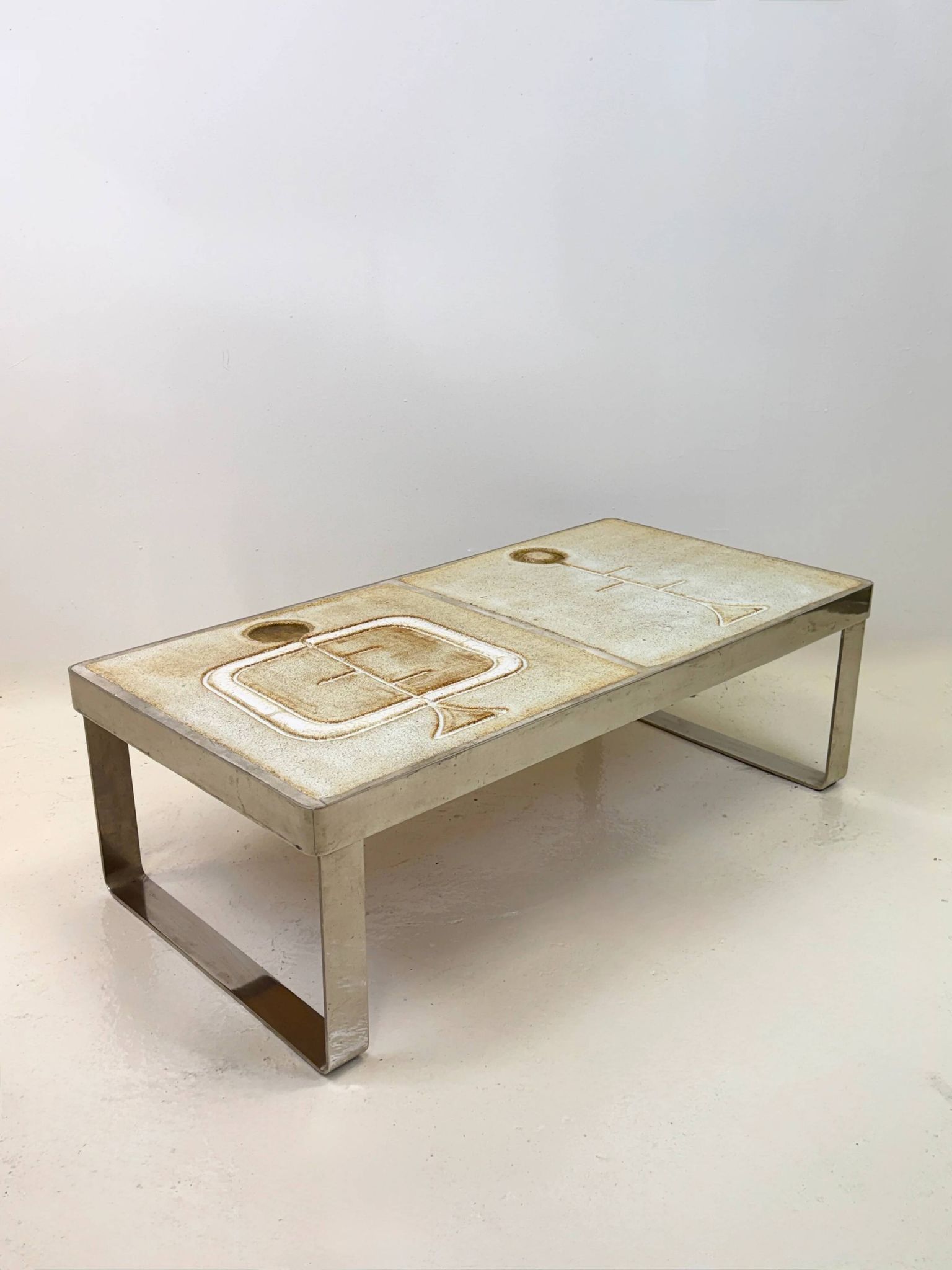 Table basse céramique / chrome — Jean Gregorieff, France, 1970s