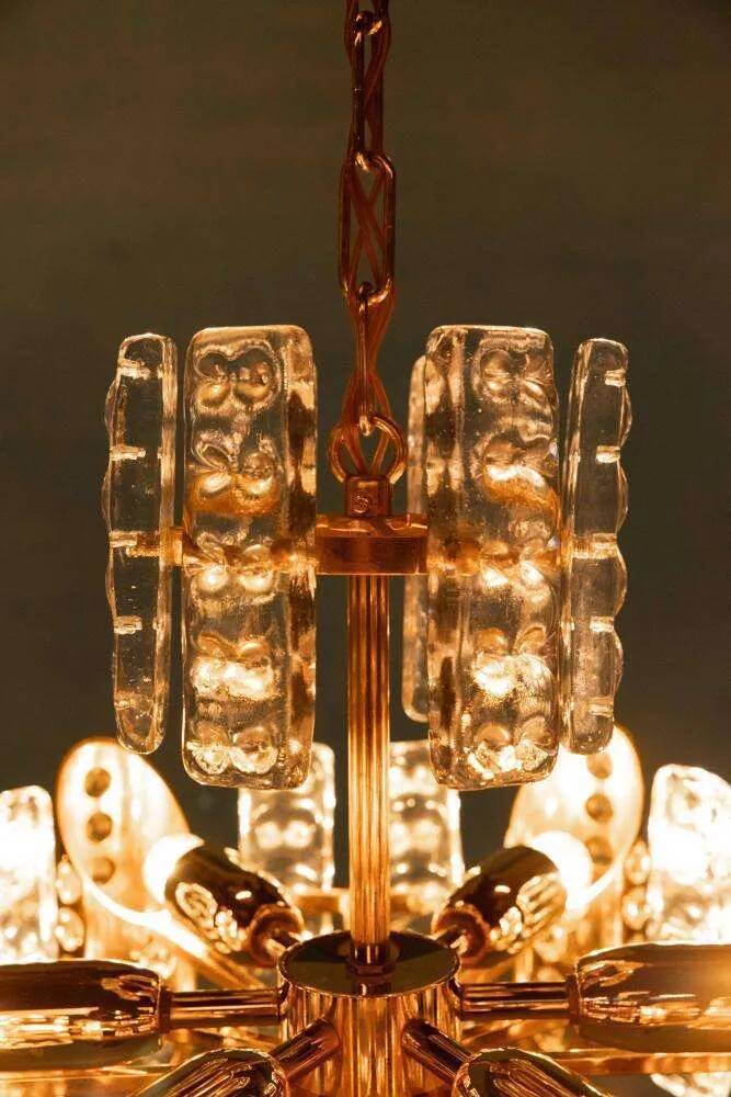 Midcentury gold crystal suspension by Orrefors, Fagerlund
