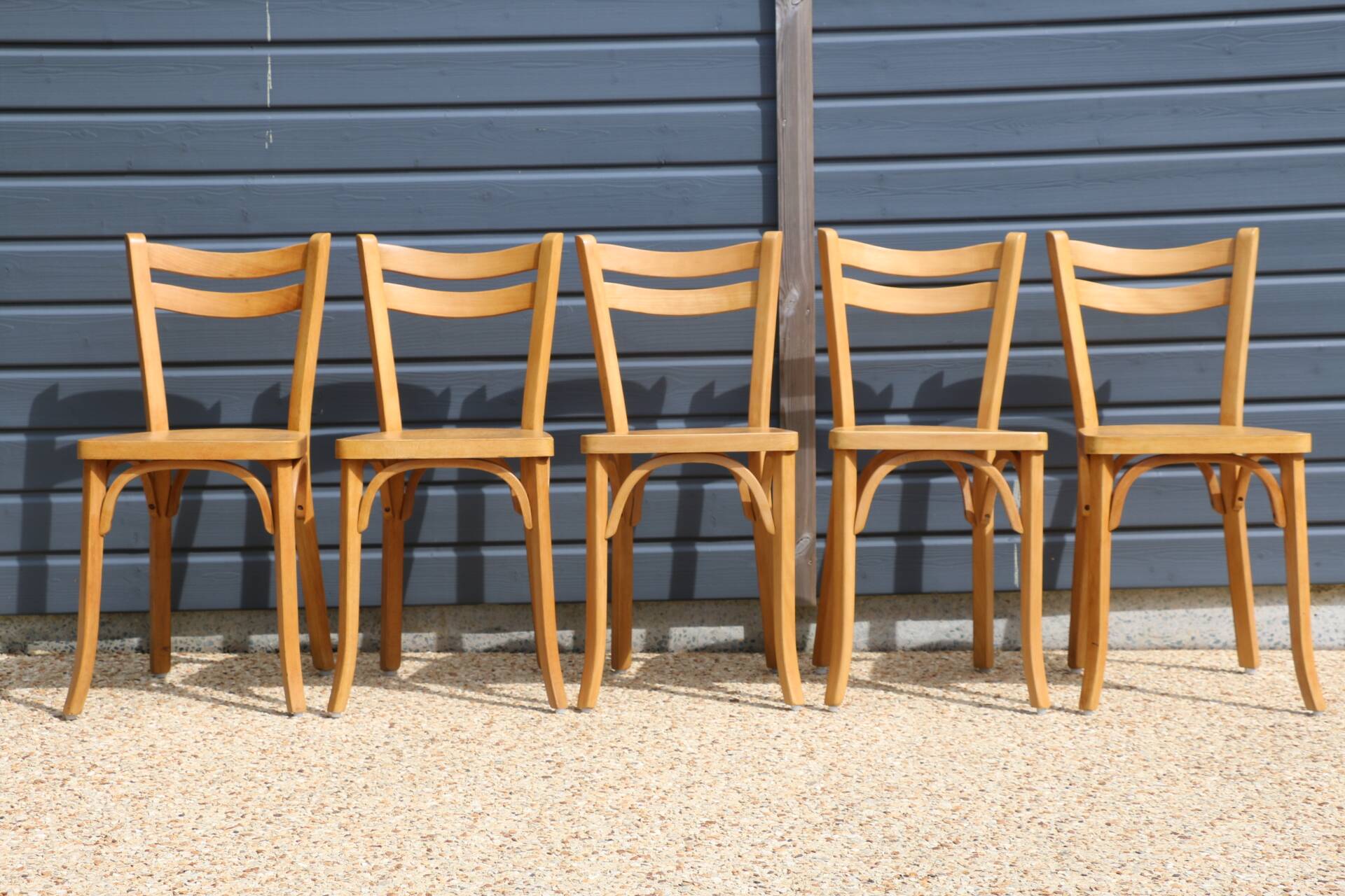 5 Baumann chairs No. 19 in light beech.