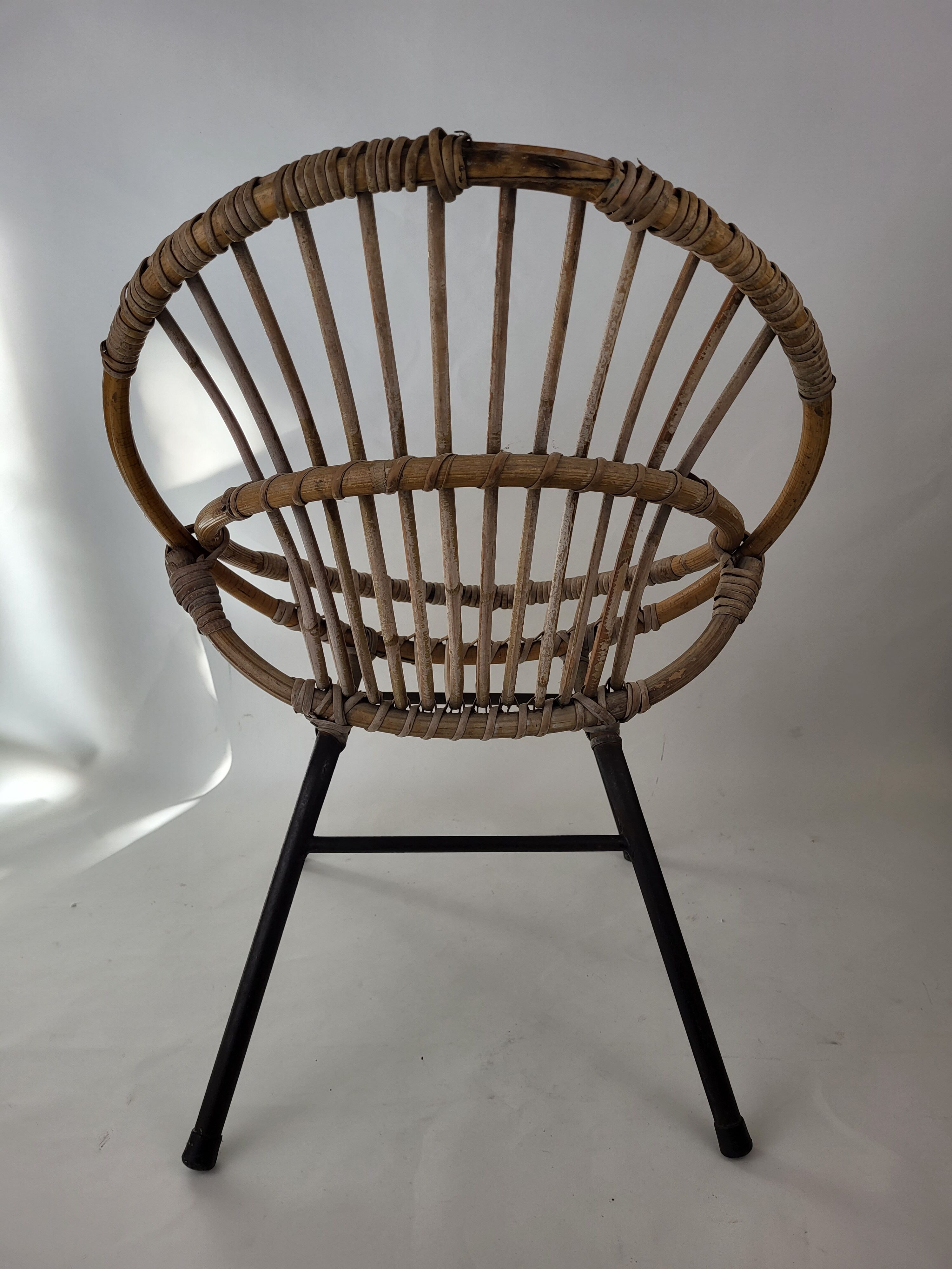 Children's armchair rattan and metal 60s